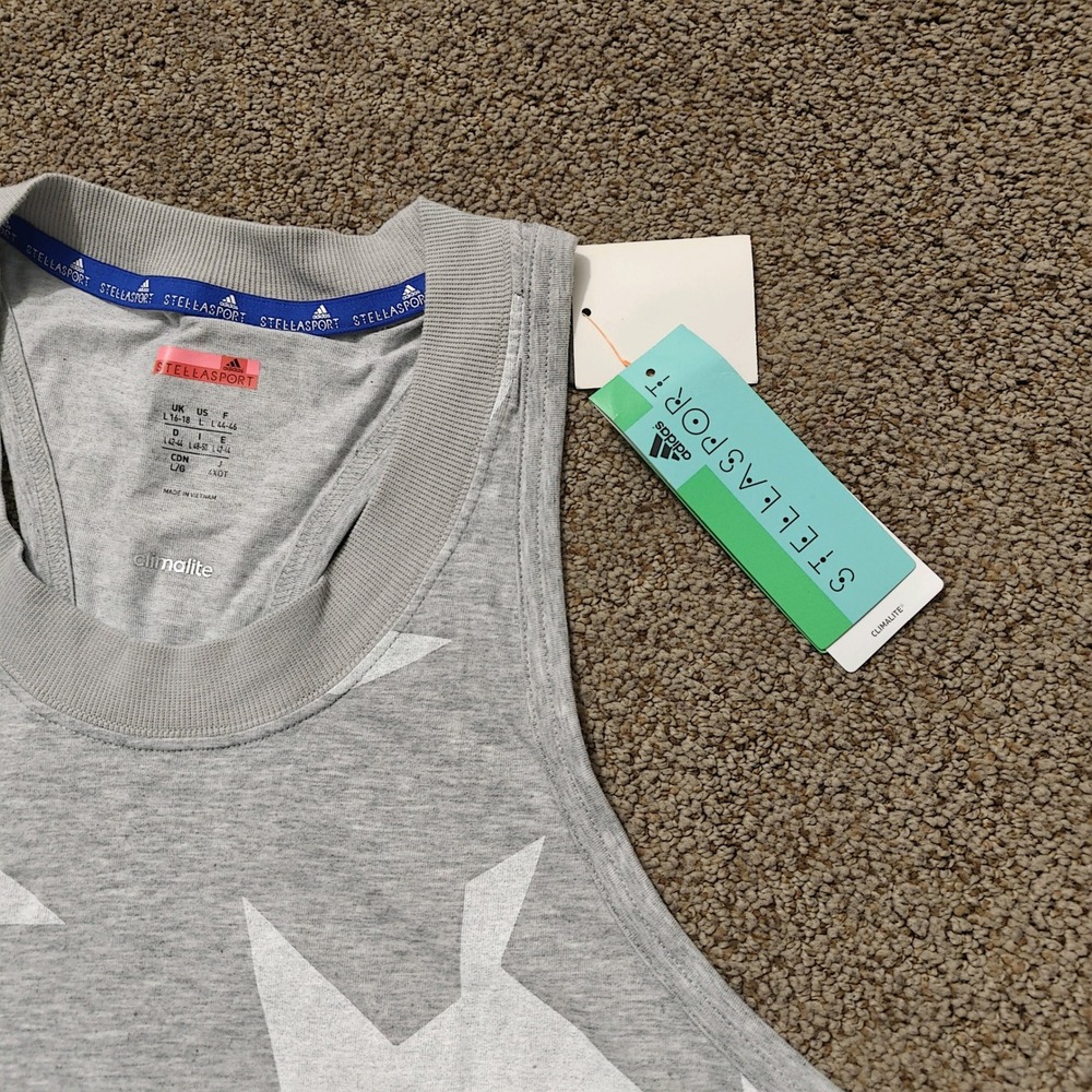 Adidas Stellasport Gray White Star Print Climalite Tank Top Womens Large NWT - Picture 8 of 10